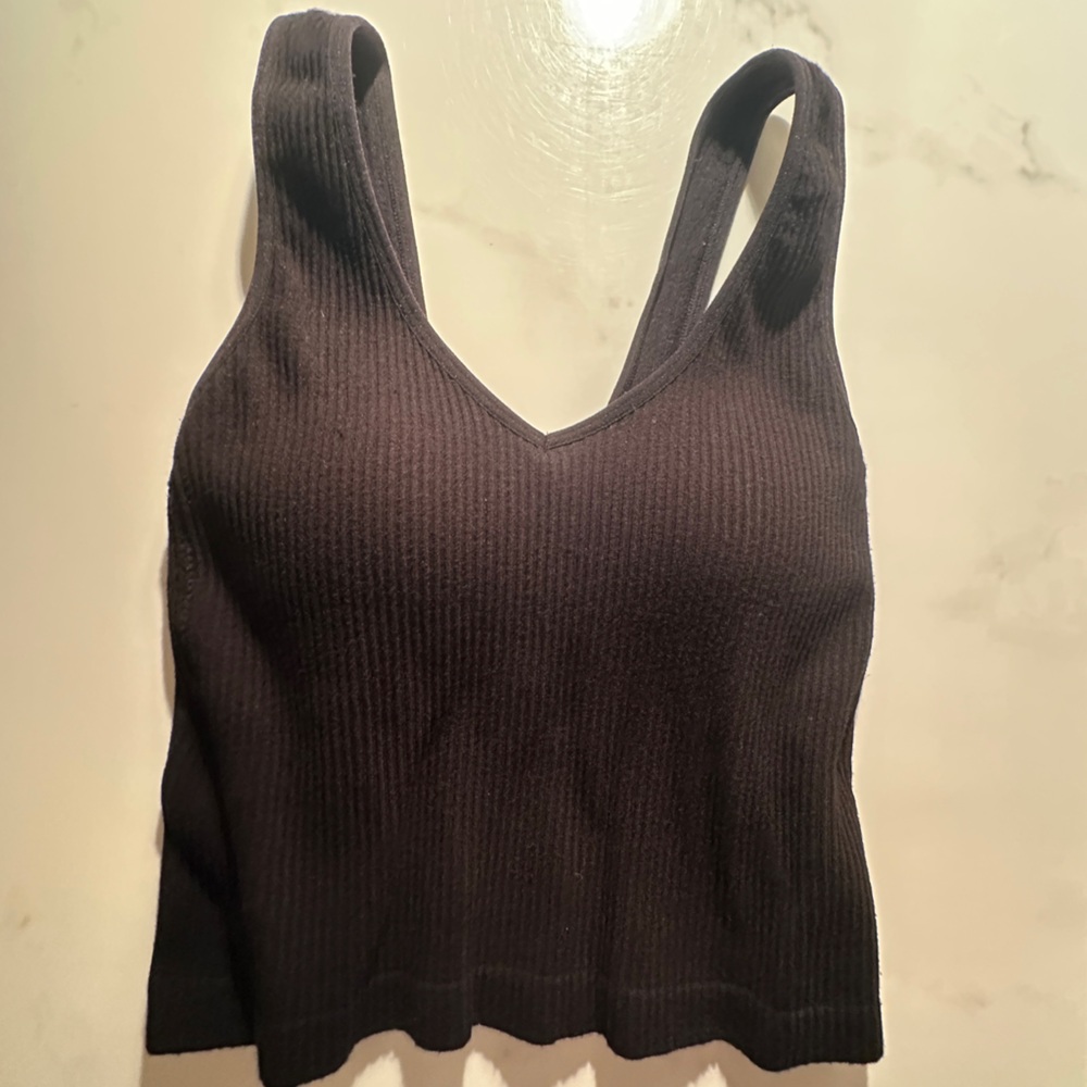Altered state black ribbed tank top with padding o/s